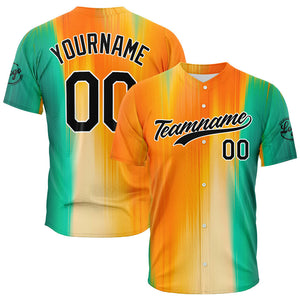 Dise?o personalizado de camiseta de béisbol con estampado completo en naranja y verde