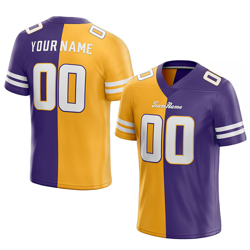 custom authentic split fashion football jersey purple-yellow-white mesh