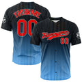 Camiseta de béisbol con dise?o personalizado estampado completo color negro y azul claro