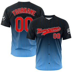 Camiseta de béisbol con dise?o personalizado estampado completo color negro y azul claro
