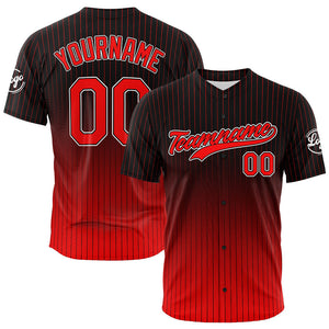Camiseta de béisbol con dise?o personalizado estampado completo en negro y rojo