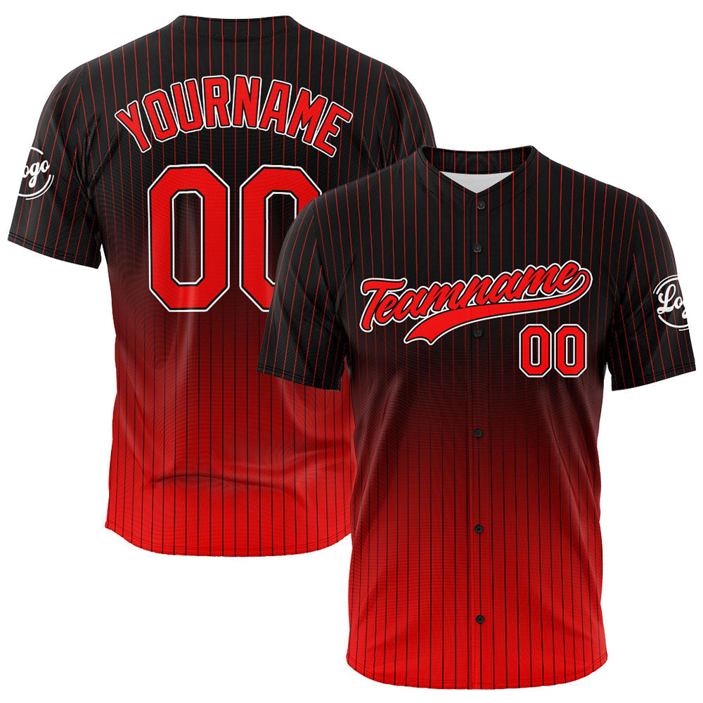 Camiseta de béisbol con dise?o personalizado estampado completo en negro y rojo