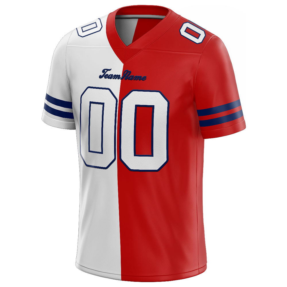 custom authentic split fashion football jersey red-white-royal