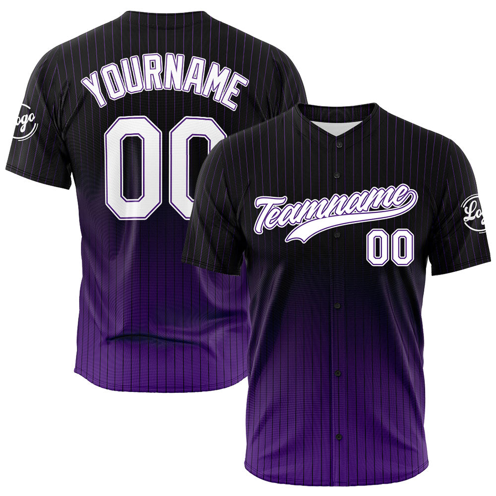 Camiseta de béisbol con dise?o personalizado estampado completo en negro y morado
