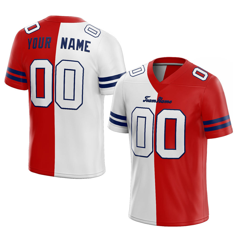 custom authentic split fashion football jersey red-white-royal