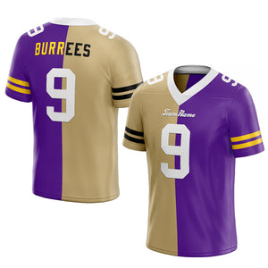 custom authentic split fashion football jersey gold-purple mesh