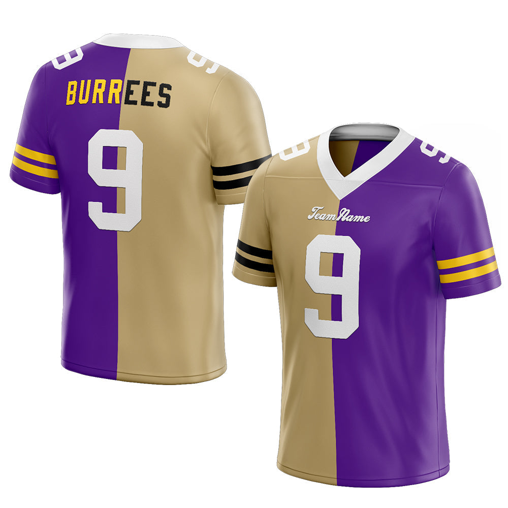 custom authentic split fashion football jersey gold-purple mesh