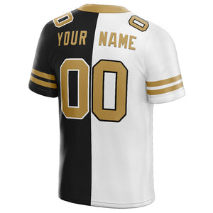 custom authentic split fashion football jersey black-white-gold