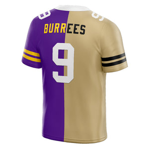 custom authentic split fashion football jersey gold-purple mesh