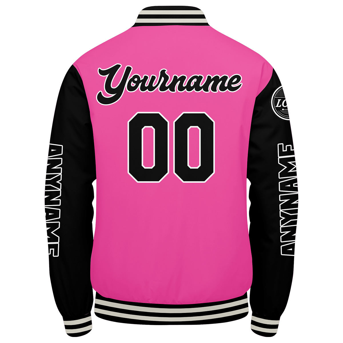 Chaquetas universitarias personalizadas en rosa y negro para hombres & mujeres y jóvenes & Chaquetas Letterman personalizadas
