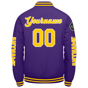 Chaquetas universitarias personalizadas en color morado y amarillo para hombres & mujeres y jóvenes & Chaquetas tipo Letterman personalizadas