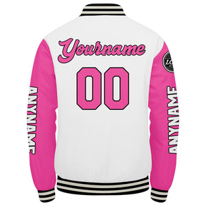 Chaquetas universitarias blancas y rosas personalizadas para hombres & mujeres y jóvenes & Chaquetas Letterman personalizadas