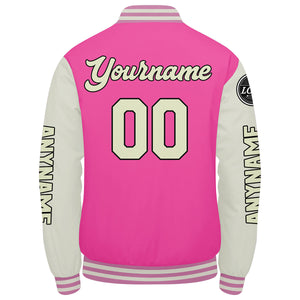 Chaquetas universitarias personalizadas color rosa crema para hombres & mujeres y jóvenes & Chaquetas Letterman personalizadas