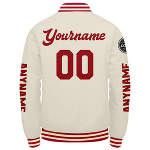 Chaquetas universitarias personalizadas de color rojo crema para hombres & mujeres y jóvenes & Chaquetas Letterman personalizadas