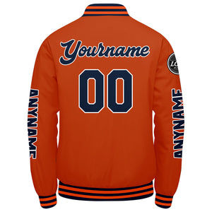 Chaquetas universitarias personalizadas azul marino y naranja para hombres & mujeres y jóvenes & Chaquetas Letterman personalizadas