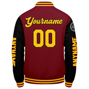 Chaquetas universitarias personalizadas en color carmesí & negro y amarillo para hombres & mujeres y jóvenes & Chaquetas tipo Letterman personalizadas