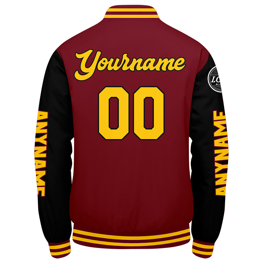 Chaquetas universitarias personalizadas en color carmesí & negro y amarillo para hombres & mujeres y jóvenes & Chaquetas tipo Letterman personalizadas