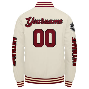 Chaquetas universitarias personalizadas color crema carmesí para hombres & mujeres y jóvenes & Chaquetas Letterman personalizadas