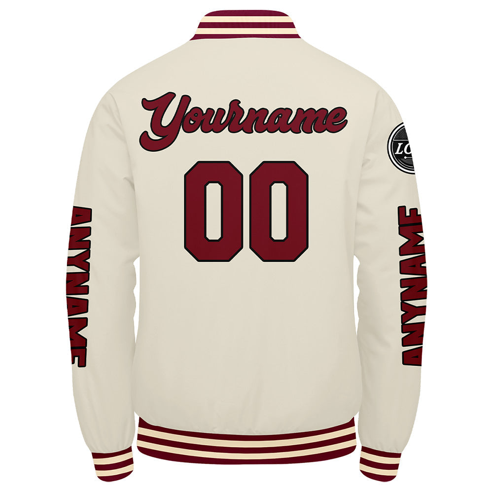 Chaquetas universitarias personalizadas color crema carmesí para hombres & mujeres y jóvenes & Chaquetas Letterman personalizadas