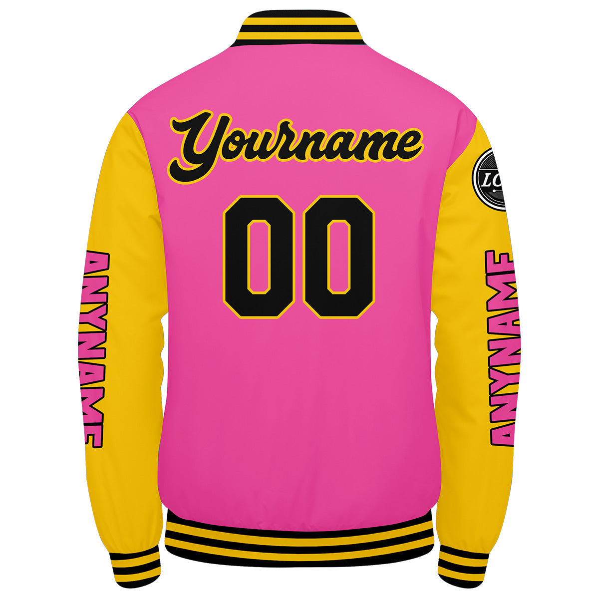 Chaquetas universitarias personalizadas en rosa & amarillo y negro para hombres & mujeres y jóvenes & Chaquetas tipo Letterman personalizadas