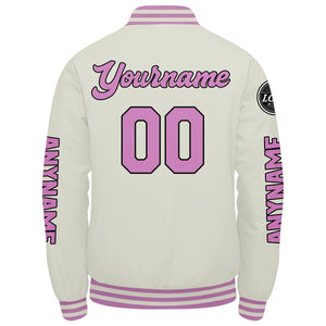 Chaquetas universitarias personalizadas color crema y rosa para hombres & mujeres y jóvenes & Chaquetas Letterman personalizadas