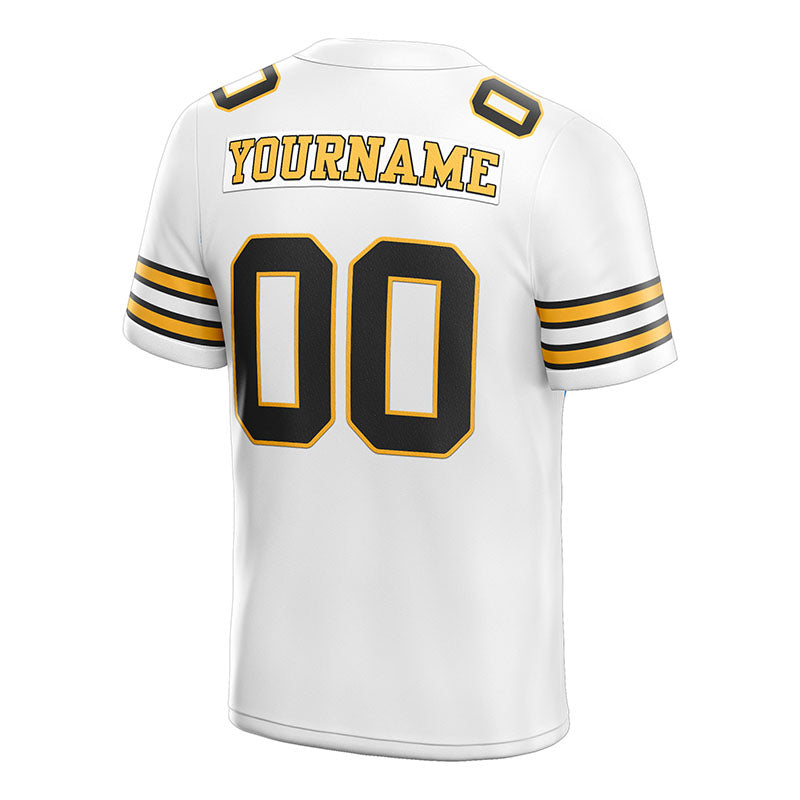 customized authentic football jersey white black-gold mesh