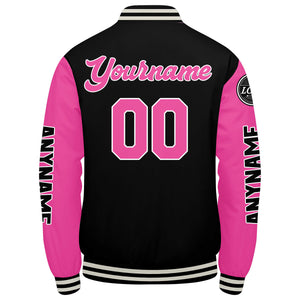 Chaquetas universitarias personalizadas en negro y rosa para hombres & mujeres y jóvenes & Chaquetas Letterman personalizadas
