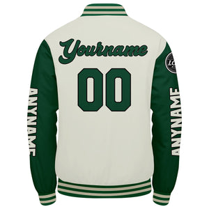 Chaquetas universitarias personalizadas de color verde crema para hombres & mujeres y jóvenes & Chaquetas Letterman personalizadas