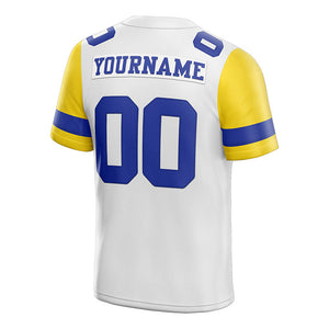 customized authentic football jersey white blue-yellow mesh