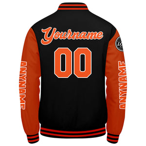 Chaquetas universitarias personalizadas negras y naranjas para hombres & mujeres y jóvenes & Chaquetas Letterman personalizadas