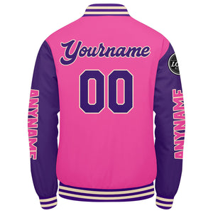 Chaquetas universitarias personalizadas en rosa y morado para hombres & mujeres y jóvenes & Chaquetas tipo Letterman personalizadas