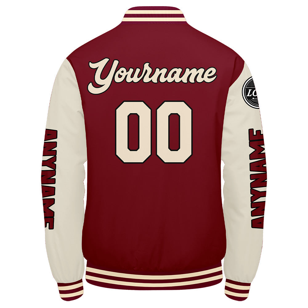 Chaquetas universitarias personalizadas color crema carmesí para hombres & mujeres y jóvenes & Chaquetas Letterman personalizadas