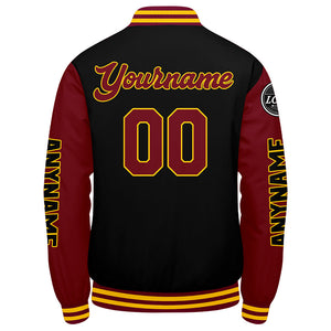 Chaquetas universitarias personalizadas en color carmesí & negro y amarillo para hombres & mujeres y jóvenes & Chaquetas tipo Letterman personalizadas