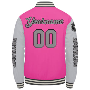 Chaquetas universitarias personalizadas en rosa y gris para hombres & mujeres y jóvenes & Chaquetas estilo Letterman personalizadas
