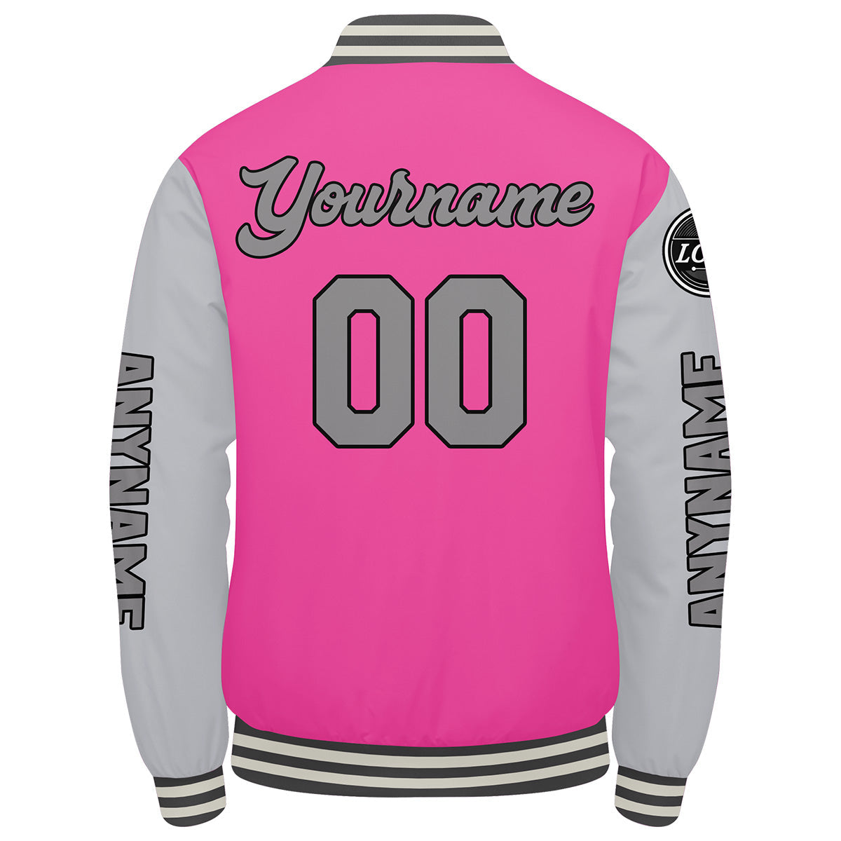 Chaquetas universitarias personalizadas en rosa y gris para hombres & mujeres y jóvenes & Chaquetas estilo Letterman personalizadas