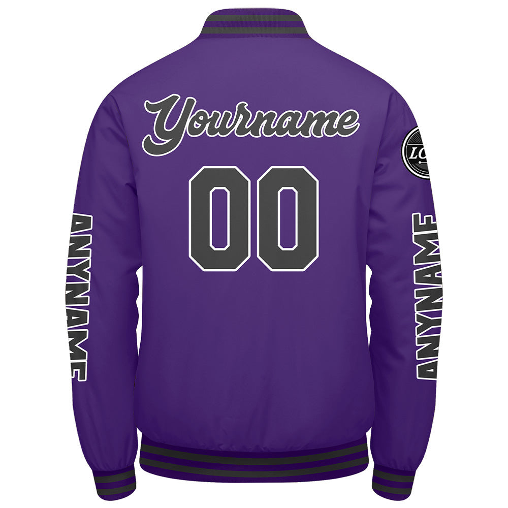 Chaquetas universitarias personalizadas en color morado y gris para hombres & mujeres y jóvenes & Chaquetas Letterman personalizadas