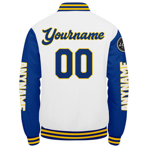 Chaquetas universitarias personalizadas en blanco y amarillo para hombres & mujeres y jóvenes & Chaquetas tipo Letterman personalizadas