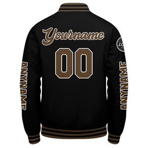 Chaquetas universitarias personalizadas en negro y marrón para hombres & mujeres y jóvenes & Chaquetas Letterman personalizadas