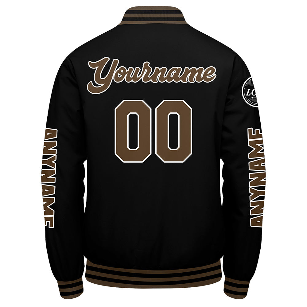 Chaquetas universitarias personalizadas en negro y marrón para hombres & mujeres y jóvenes & Chaquetas Letterman personalizadas