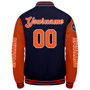 Chaquetas universitarias personalizadas azul marino y naranja para hombres & mujeres y jóvenes & Chaquetas Letterman personalizadas