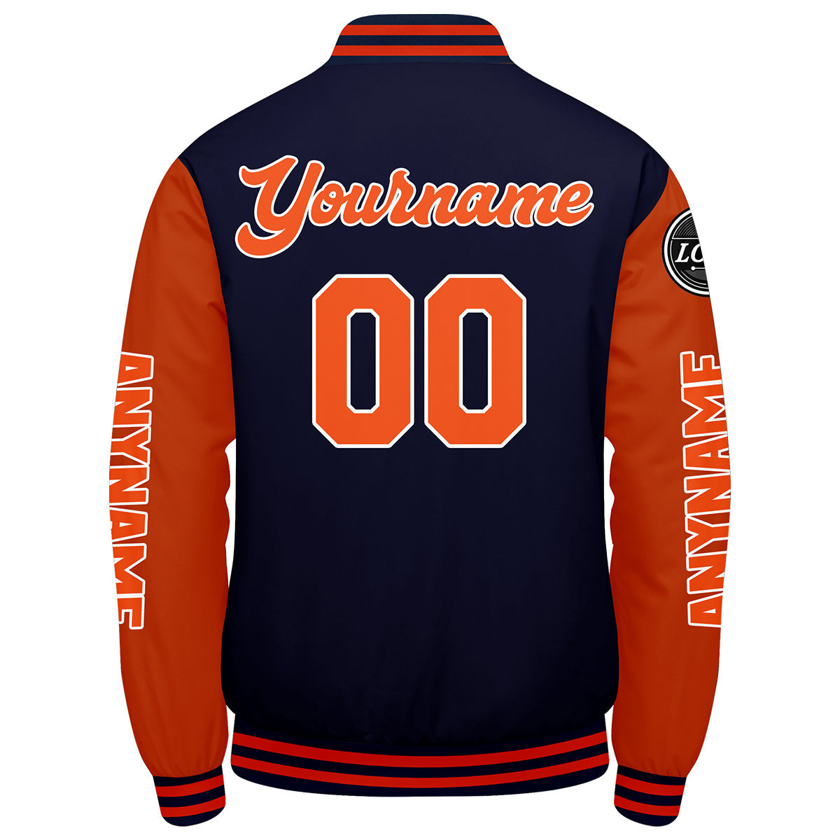 Chaquetas universitarias personalizadas azul marino y naranja para hombres & mujeres y jóvenes & Chaquetas Letterman personalizadas