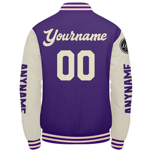 Chaquetas universitarias personalizadas color crema púrpura para hombres & mujeres y jóvenes & Chaquetas Letterman personalizadas