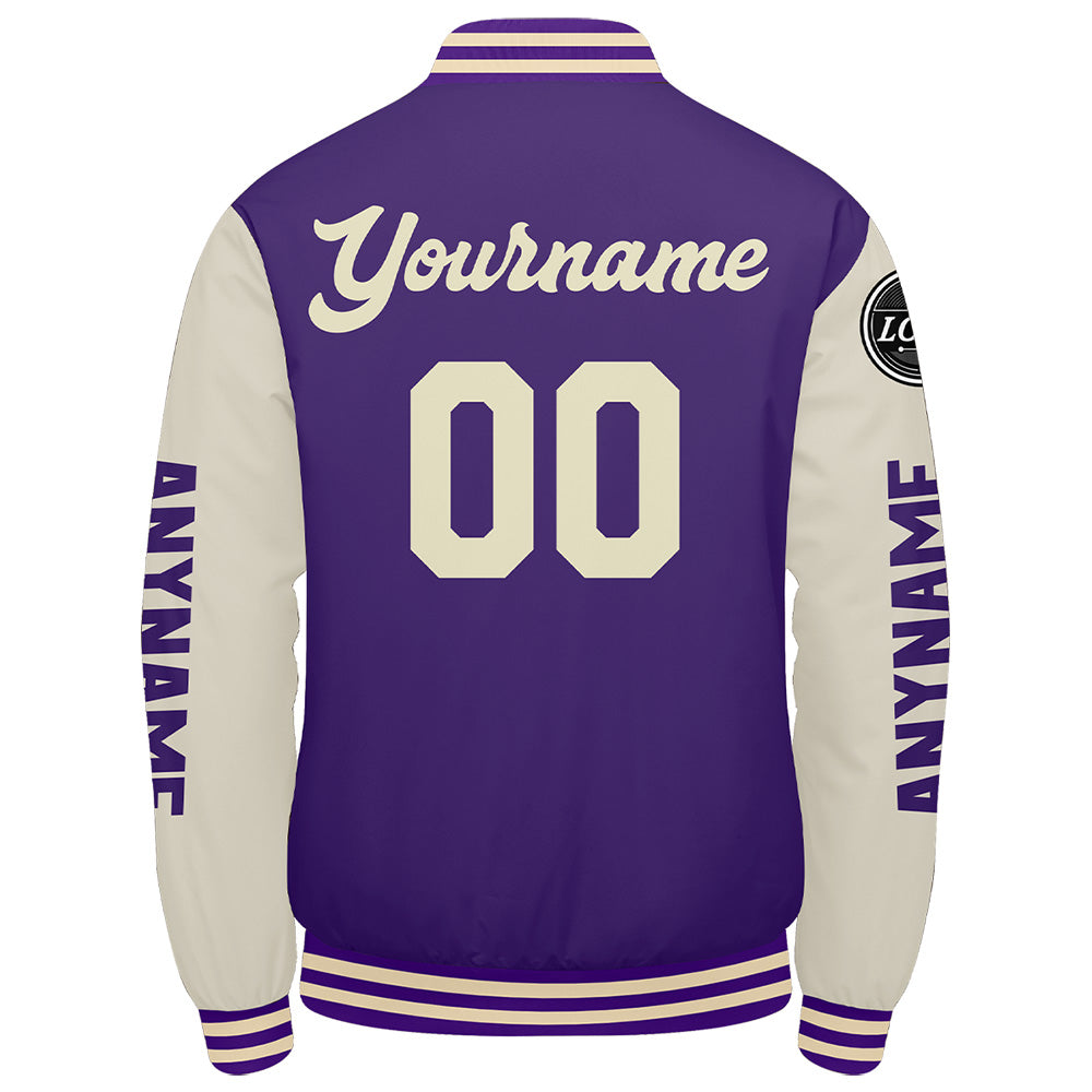 Chaquetas universitarias personalizadas color crema púrpura para hombres & mujeres y jóvenes & Chaquetas Letterman personalizadas