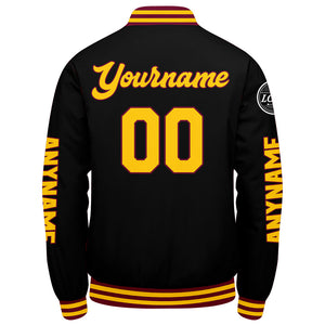 Chaquetas universitarias personalizadas en color carmesí & negro y amarillo para hombres & mujeres y jóvenes & Chaquetas tipo Letterman personalizadas