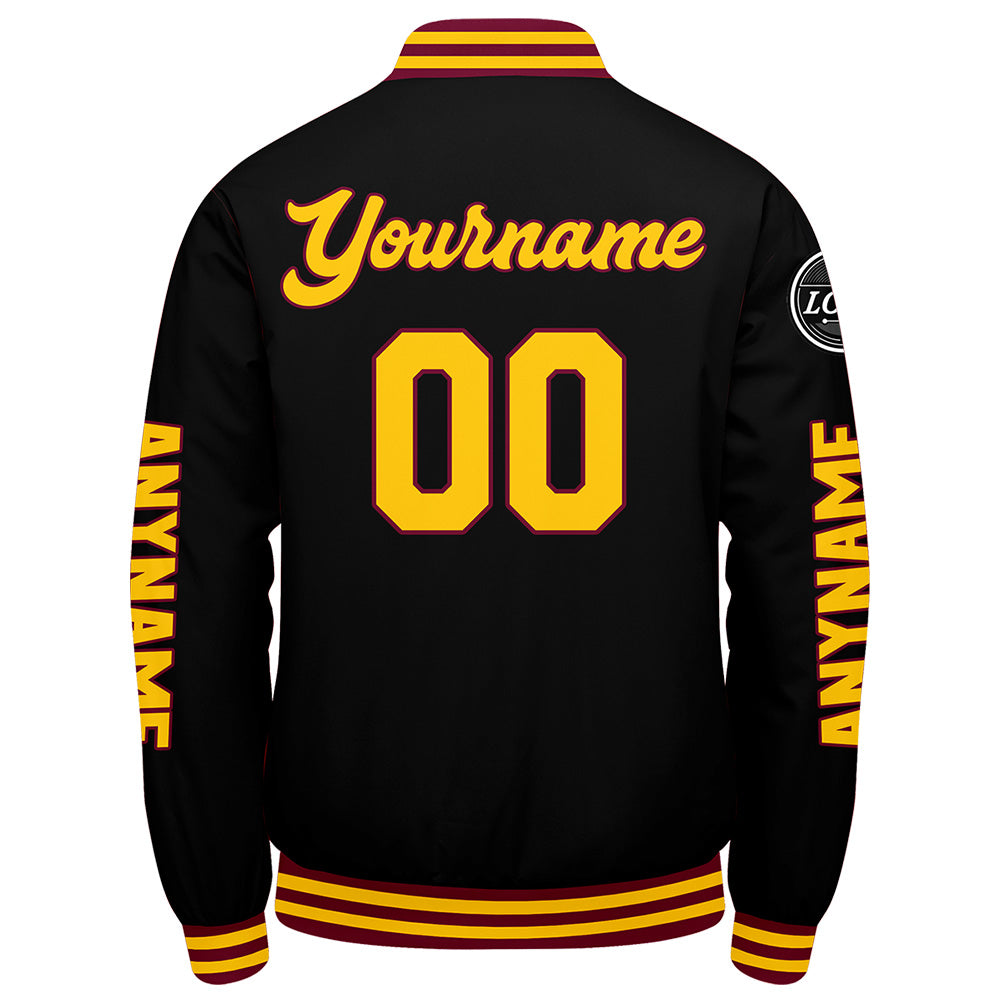 Chaquetas universitarias personalizadas en color carmesí & negro y amarillo para hombres & mujeres y jóvenes & Chaquetas tipo Letterman personalizadas