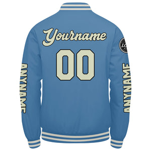Chaquetas universitarias personalizadas azul claro crema para hombres & mujeres y jóvenes & Chaquetas Letterman personalizadas