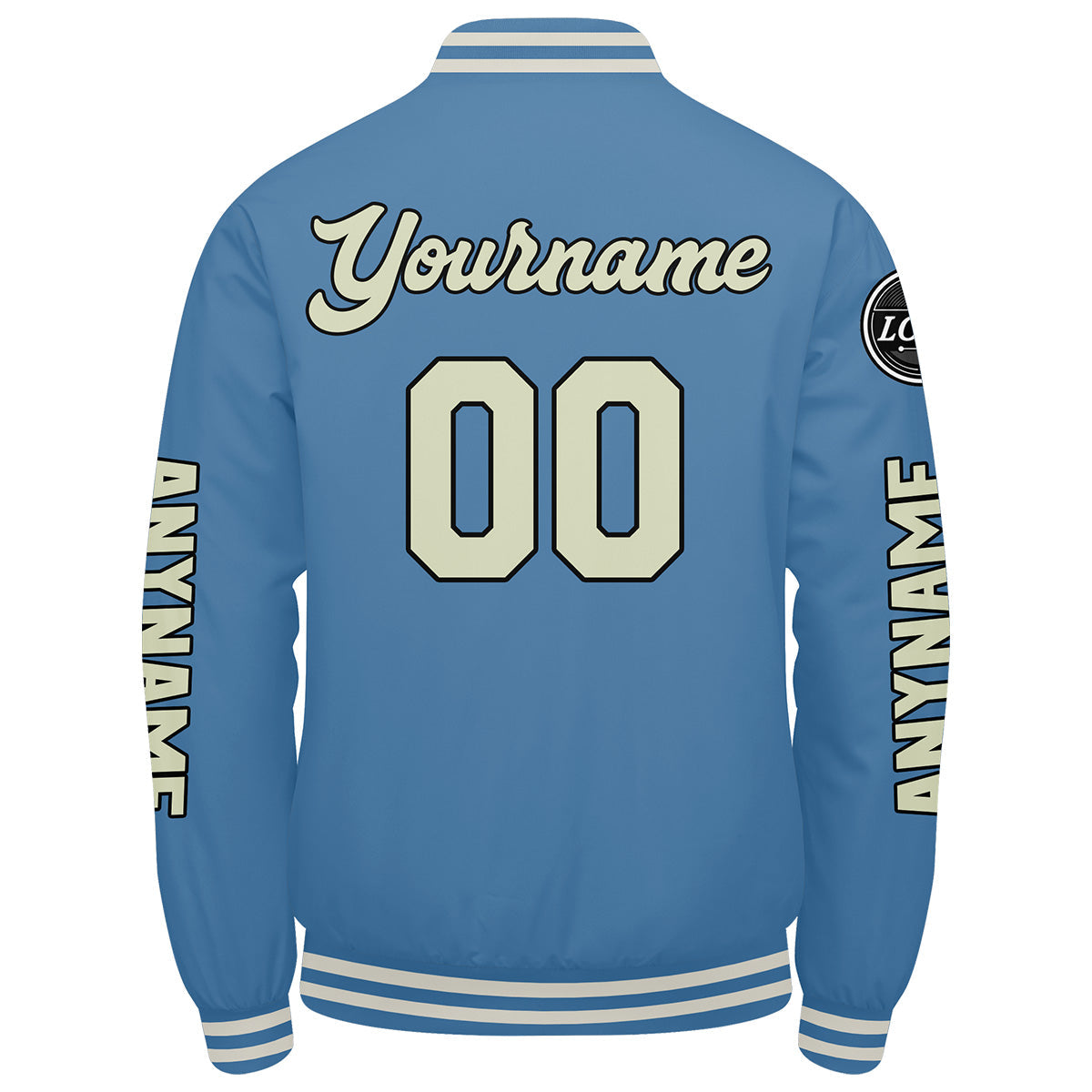 Chaquetas universitarias personalizadas azul claro crema para hombres & mujeres y jóvenes & Chaquetas Letterman personalizadas