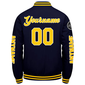 Chaquetas universitarias personalizadas azul marino y amarillas para hombres & mujeres y jóvenes & Chaquetas tipo Letterman personalizadas