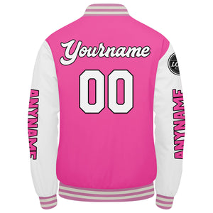 Chaquetas universitarias personalizadas en rosa y blanco para hombres & mujeres y jóvenes & Chaquetas Letterman personalizadas