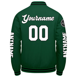 Chaquetas universitarias personalizadas en verde & negro y blanco para hombres & mujeres y jóvenes & Chaquetas Letterman personalizadas